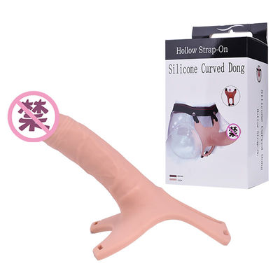OEM সিলিকন স্তন্যপান কাপ Dildo 26cm Hollw স্ট্র্যাপ বাঁকা ডং উপর